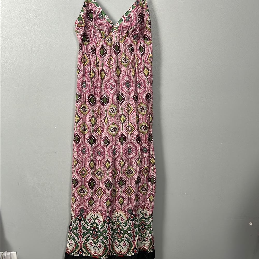 Erulla Pink and Green Geometric Maxi Dress cotton shell and lining size 6